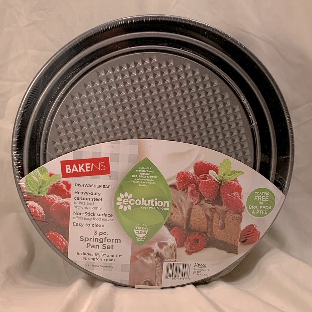 BAKEINS Ecolution Nonstick 3 Piece Springform Cake Pans, NWT